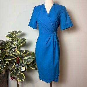 Vintage HOWARD WOLF Chic Blue Midi Wrap Dress ~ 10